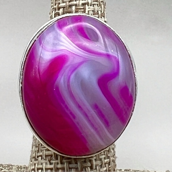 New Pink Botswana Agate Stone Silver Overlay Ring Size 5.5 - Picture 5 of 9